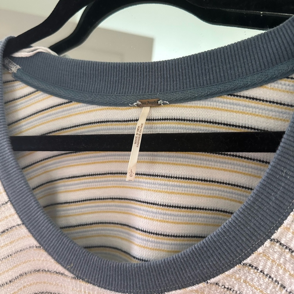 Women's Cream Striped Short-Sleeve Dress with Gray Trim - Picture 2 of 3